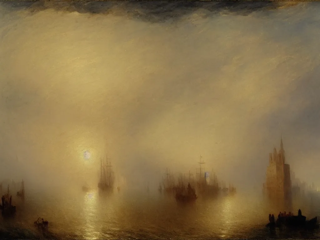 Image similar to a landscape painting of a castle on the ship, by J. M. W. Turner