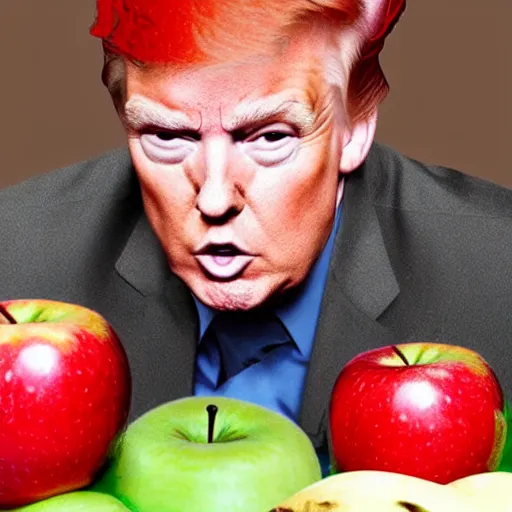 Prompt: secuctive donald trump with red hair eating an apple looking in the camera