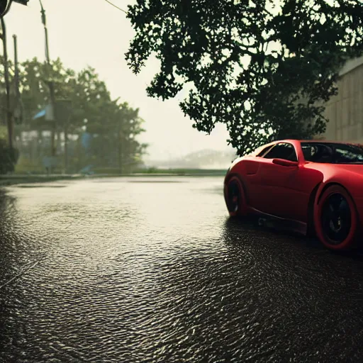 Prompt: car, hyperrealistic, cinematic, unreal engine 5, rain