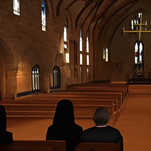 Image similar to emperor palpatine preaching to people at church, 8k cinematic lighting, very sharp detail, anatomically correct