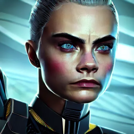 Prompt: cara delevingne as a borg ( star trek ), unreal 5, daz, hyperrealistic, octane render, rpg portrait, dynamic lighting, fantasy art, beautiful face