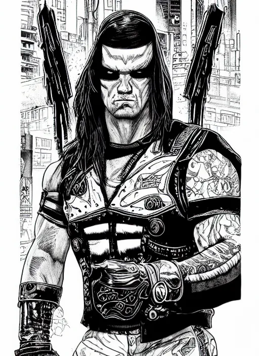 Image similar to the undertaker cyborg, portrait, cyberpunk 2 0 2 0 manual, by steampoweredmikej, inktober, ink drawing, black and white, coloring pages, manga, highly detailed