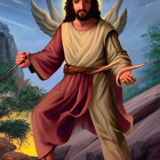 Image similar to jesus christ as a dungeons and dragons character