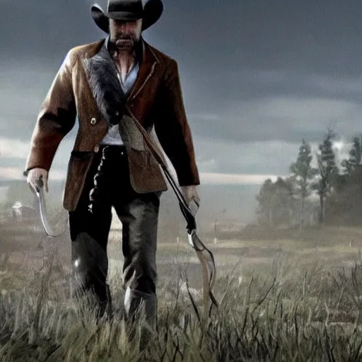 Image similar to vladimir putin as cowboy hunter in hunt showdown