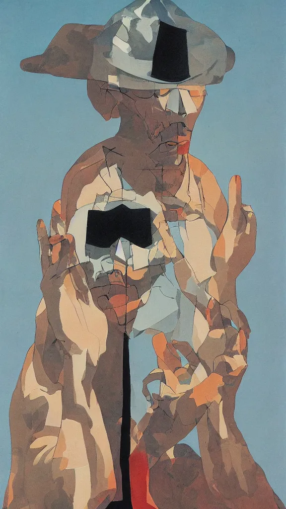 Prompt: abstract primitivism minimalism art painting, lines, forms, shapes, in style of rene magritte and katsuya terada