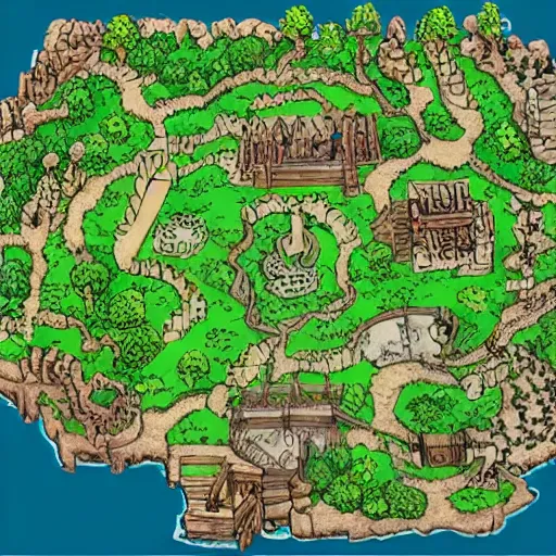 Prompt: map of a dungeon in a forest, isometric, detailed, game, dungeons and dragons