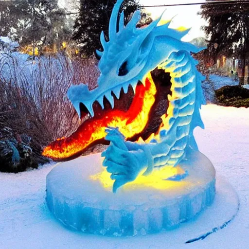 Image similar to “fire breathing dragon, ice sculpture”