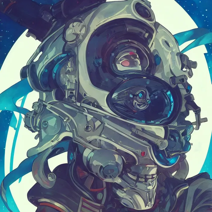 Prompt: anime skull portrait space pirate captain, futuristic science fiction, mucha, hard shadows and strong rim light, art by jc leyendecker and atey ghailan and sachin teng