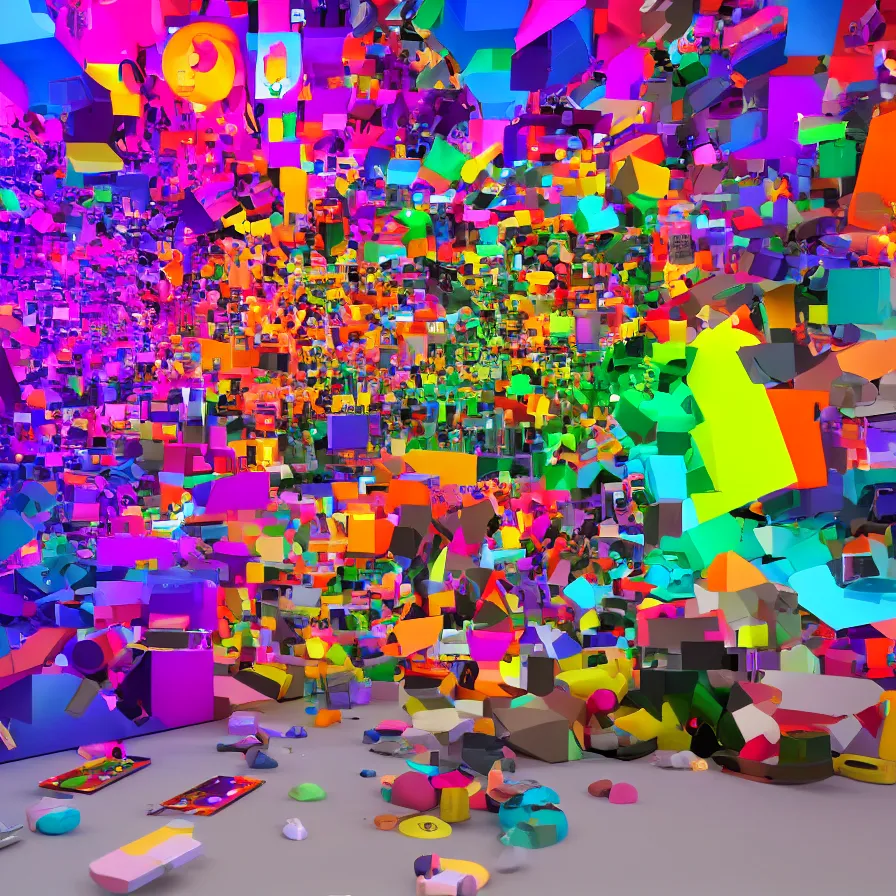 Image similar to 3 d render of an art piece colorful, surrounded by music, videogames, very detailed