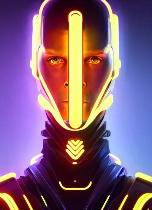Image similar to portrait of modern male humanoid, intricate, very futuristic, elegant, cyber neon lights, highly detailed, digital photography, trending in artstation, trending in pinterest, glamor pose, concept art, smooth, sharp focus, art by artgerm and greg rutkowski