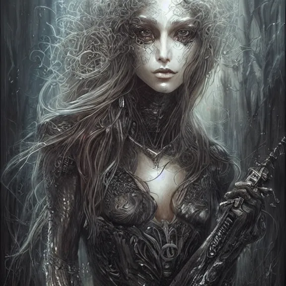 Image similar to a highly detailed portrait in the style of luis royo and in the style of peter mohrbacher..