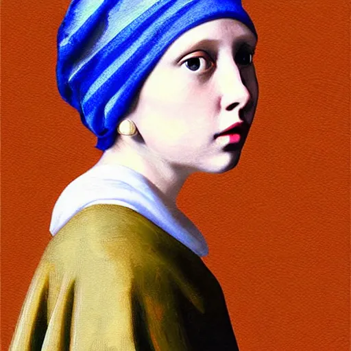 Prompt: Girl with Pearl Earring, painting by Johannes Vermeerstarry badly edited with photoshop