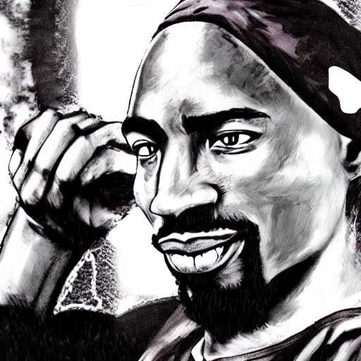 Image similar to Tupac Shakur, screenshot from a 2012s anime