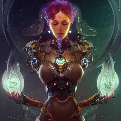 Image similar to cyborg warlock entanglement milky way, epic lighting, sketch illustration, concept art, ultra detailed, art by artgerm and greg rutkowski and alphonse mucha