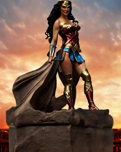 Prompt: a beautiful bronze statue of wonder woman, ancient greece, photorealistic, atmospheric