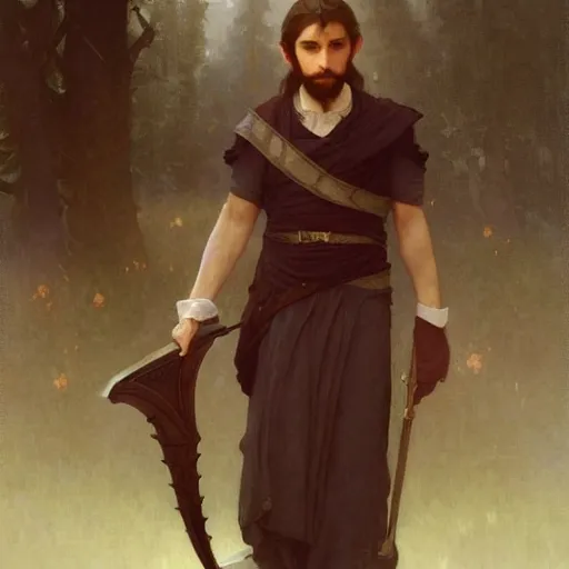 Prompt: a fantasy portrait painting of a half - elf gentleman, art greg rutkowski and william - adolphe bouguereau