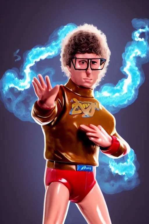 Image similar to detailed illustration, napolean dynamite as a 1 9 8 0 s wrestling action figure, ultra realistic, dramatic lighting, thick black swirling smoke tornado, artstation