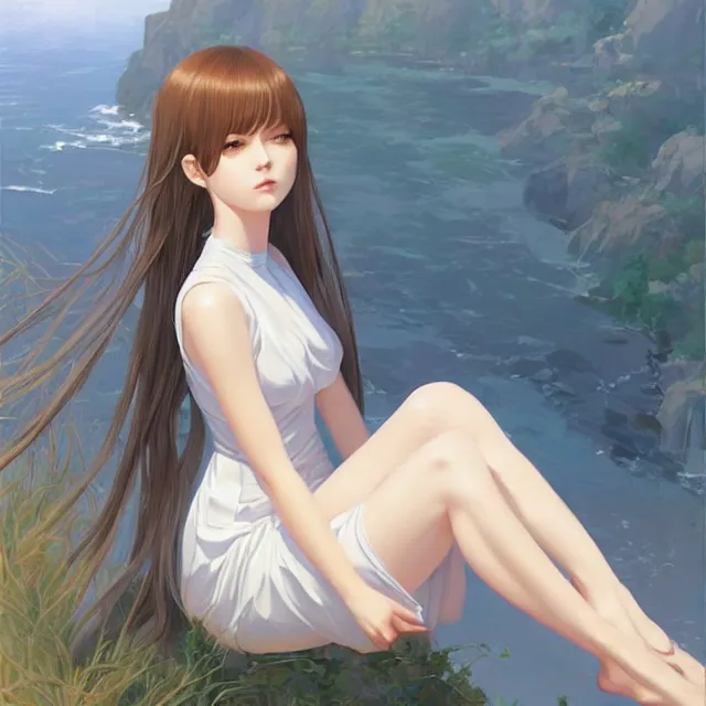 Image similar to infinitely detailed full - body portrait pale female peaceful dream angel wearing elegant clothes. beautiful! scenery art! by wlop & murata range, by ilya kuvshinov. artstation!! / pixiv!!