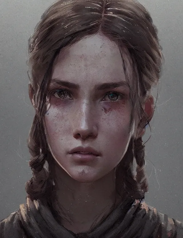 Image similar to close face portrait of a beautiful young female robber as red dead redemption 2 concept art, art by ryo shiotani and greg rutkowski, intricate, beautiful, cute, cinematic lighting, vintage art by serge ivanoff, high resolution, very detailed