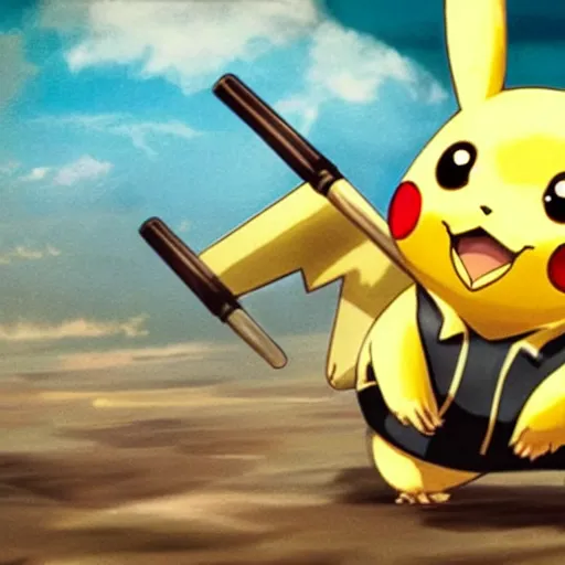 Prompt: pikachu in ww 2 uniform and a mustache, fighting in world war 2, photorealistic, high detail, sharp focus, smooth edges, dramatic, sky on fire with dogfights in the sky.