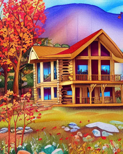 Image similar to autumn hill cabin man illustration by arti chauhan light color