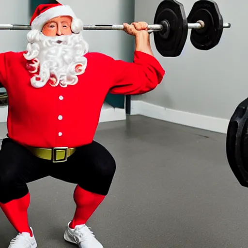 Image similar to santa lifting weights, leg day, squats