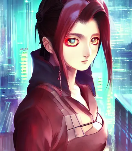 Image similar to An anime portrait of Cyberpunk Nezuko , by Stanley Artgerm Lau, WLOP, Rossdraws, James Jean, Andrei Riabovitchev, Marc Simonetti, and Sakimichan, tranding on artstation