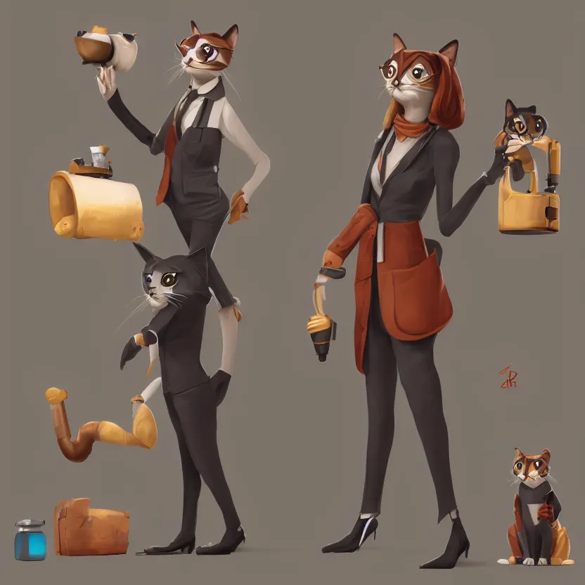 Image similar to anthropomorphic cat scientist, stylized, trending on artstation, 4 k, digital painting