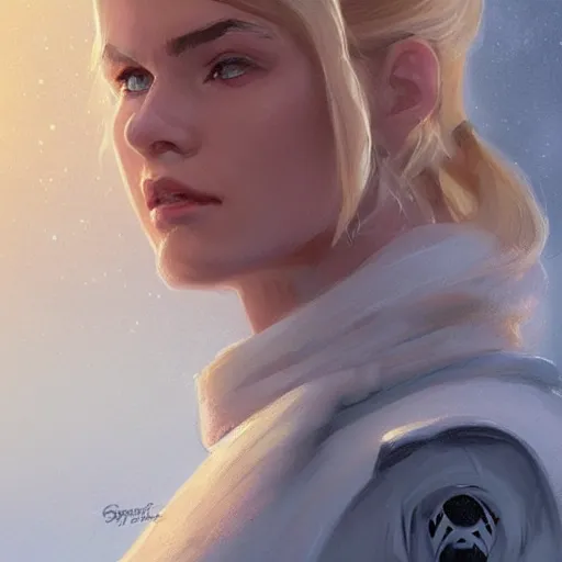 Image similar to portrait of a woman by greg rutkowski, syal antilles, blonde hair, star wars expanded universe, she is about 2 0 years old, wearing starfighter pilot uniform of the galactic alliance, digital painting, artstation, concept art, smooth, sharp foccus ilustration, artstation hq