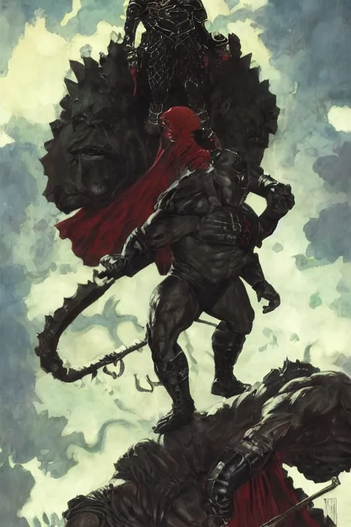 Image similar to huge brock lesnar as demon king wearing cape and black armour, alex ross, jack kirby, sergey kolesov, jason fabok, lawrence alma tadema, norman rockwell, greg staples, rick berry, jeremy mann