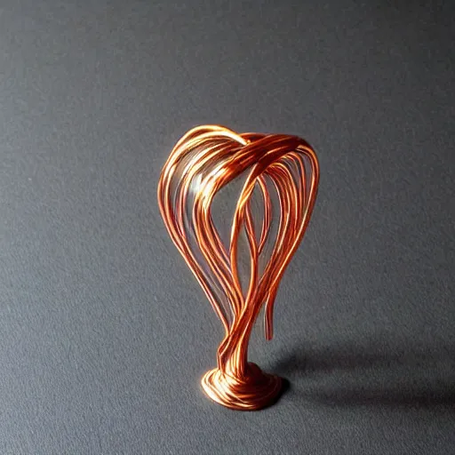 Image similar to a very beautiful tiny ( ( ( ( human heart ) ) ) )!!!!!!!!!!!!!!!!!!!!!!!!! organic sculpture made of copper wire and threaded pipes, very intricate, curved. studio lighting, high resolution, high quality, black background