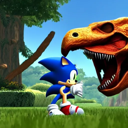 Image similar to Sonic fighting a velociraptor in super smash bros