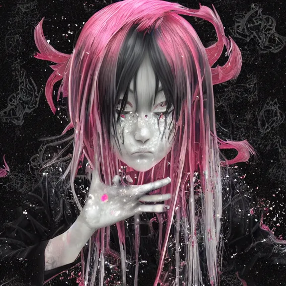 Image similar to glitchcore yokai girl, shadowverse character concept, found footage horror, glitter gif | Fatalistic (Bleak, Gloomy) | The red dump has nothing but bleak black industrial music to accompany it.