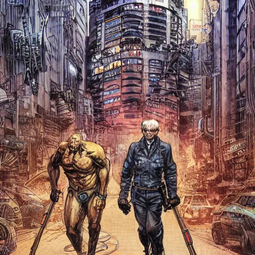 Prompt: sci - fi monster hunters, walking in shinjuku, hyperdetailed, art by liam sharp