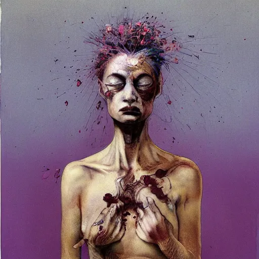 Image similar to a beautiful woman, a beautiful woman, epic floral composition of deadly silence, intense emotion, powerful painting, gritty feeling, imagining a blissful fate, hope, anger, rage, willing, deconstructed, chaotic, expressive, neo-expressionism, by Francis Bacon, by Beksinski, by Abbas Kiarostami, by Kurosawa, by Hokusai, war photography, colorful, dreams, photojournalism