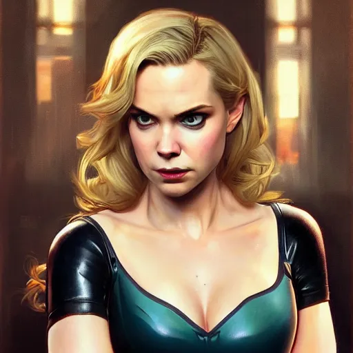 Image similar to Cindy Busby with blonde hair as catwoman as a grand theft auto 5 loading screen, close shot, gorgeous, beautiful, intricate, highly detailed, digital painting, artstation, oppressive lighting, concept art, sharp focus, illustration, art by greg rutkowski and alphonse mucha