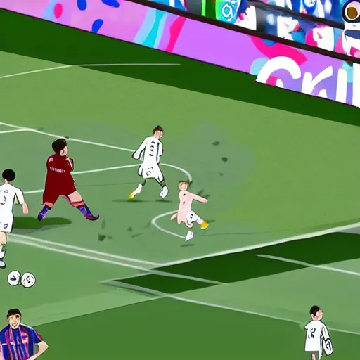 Image similar to messi scoring a goal anime style