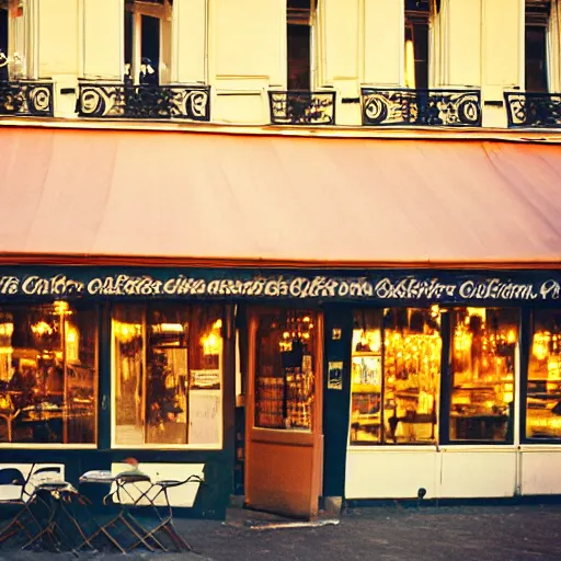 Image similar to cafe in paris, sunset, 3 5 mm, iso 4 0 0, kodak