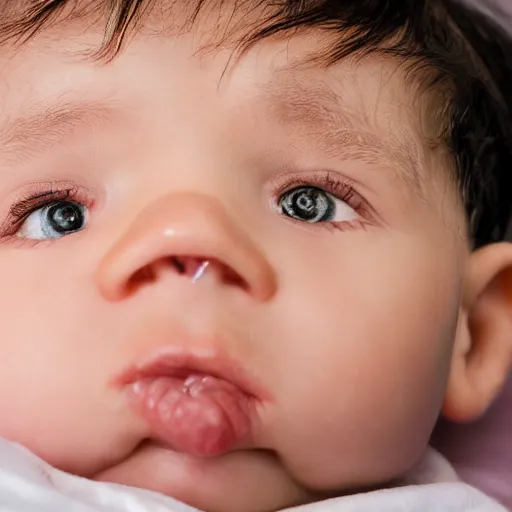 Prompt: a medical photography with flash of a baby with 2 heads on a hospital bed, closeup.