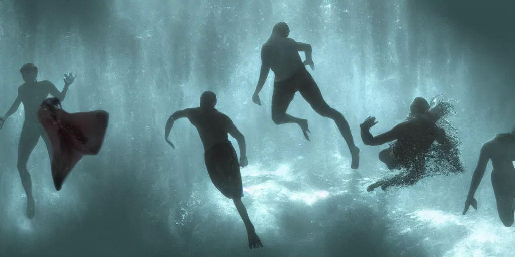 Prompt: swimming through the void, we hear the word,, highly detailed vfx, cinematic, volumetric lighting,