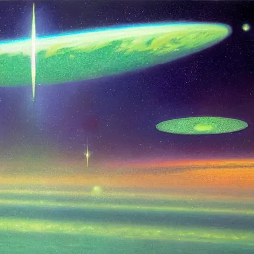 Image similar to Green nebula without planets, Syd Mead, John Harris, Federico Pelat,