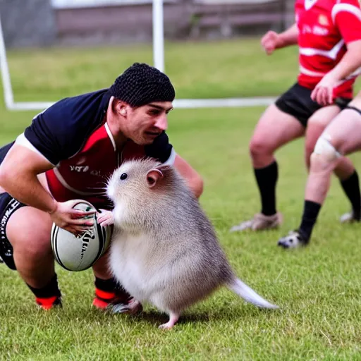 Prompt: hamster playing rugby