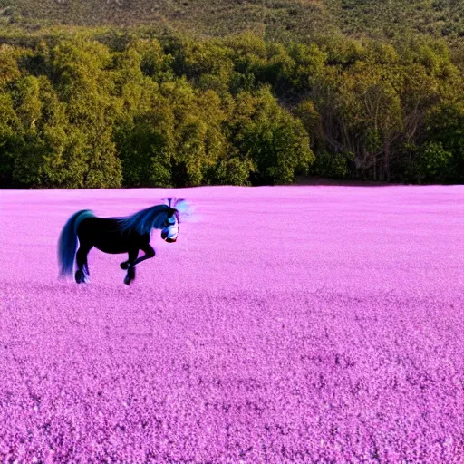 Image similar to purple pony trotting through a cotton candy and candy cane field