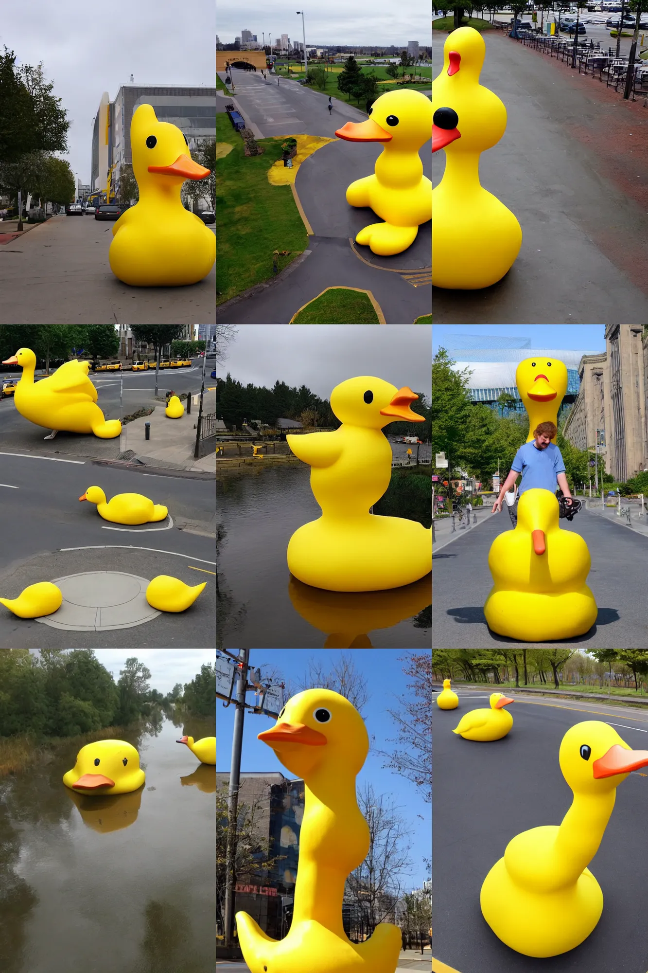 Prompt: giant yellow duck on google maps