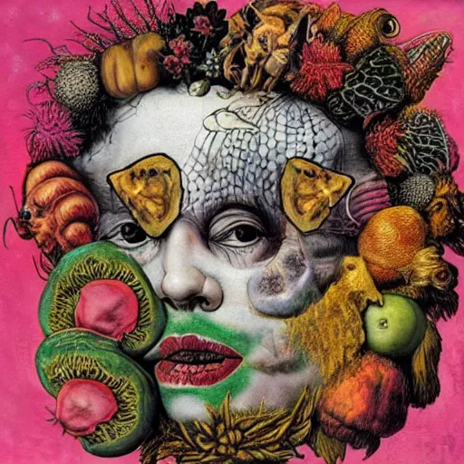 Image similar to punk album cover, psychedelic, giuseppe arcimboldo