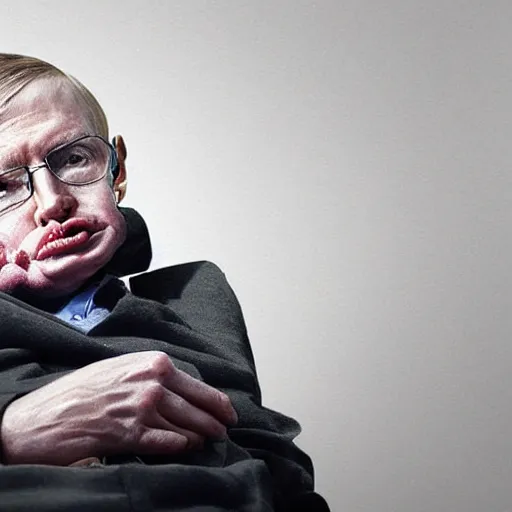 Prompt: tired stephen hawking with dust on his face, realistic, 8 k, extremely detailed, cgi, trending on artstation, hyper - realistic render, by greg rutkowski