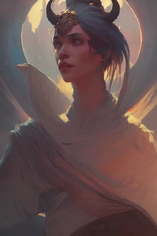 Image similar to a tiefling wizard, highly detailed, digital painting, artstation, concept art, smooth, sharp focus, illustration, Unreal Engine 5, 8K, art by Ross Tran and greg rutkowski and alphonse Mucha