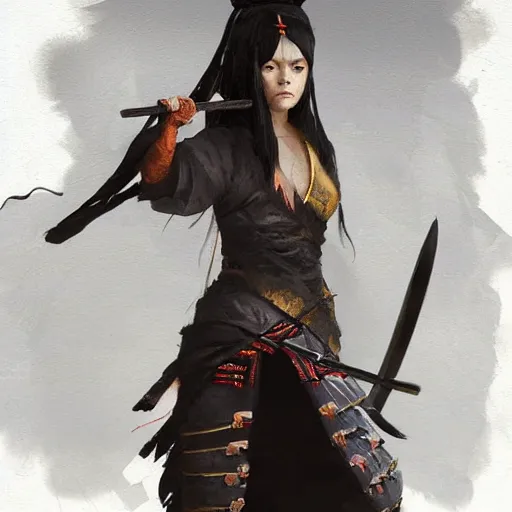 Image similar to Christina Ricci as an Samurai warrior, highly detailed, artstation, greg rutkowski and Frank Frazetta