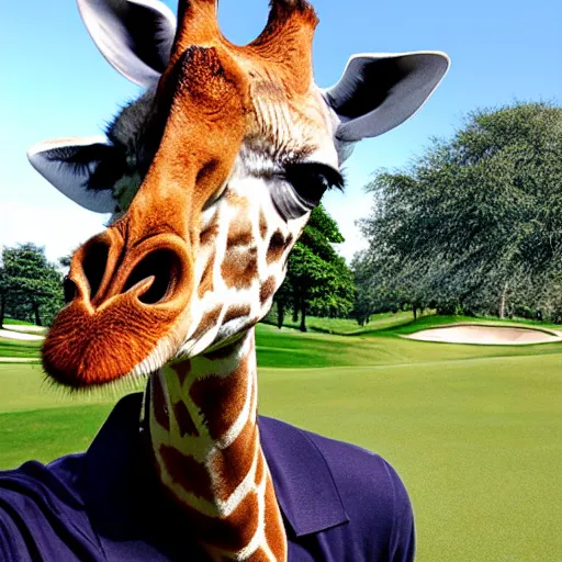 Image similar to Giraffe in a polo at a golf course