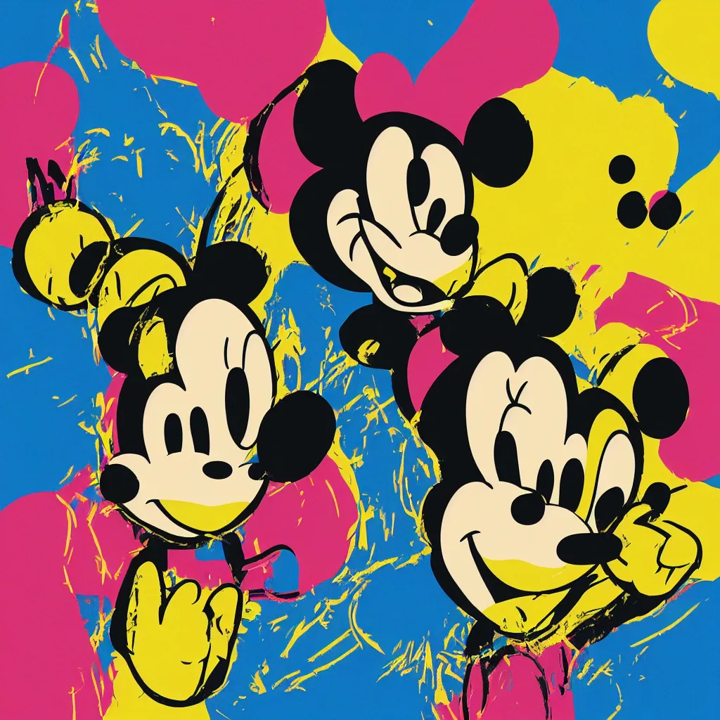 Image similar to individual silk screen portrait of non binary afro mickey mouse by andy warhol michael pangrazio, nilo rodis clean vector curves, no jagged lines, vector art